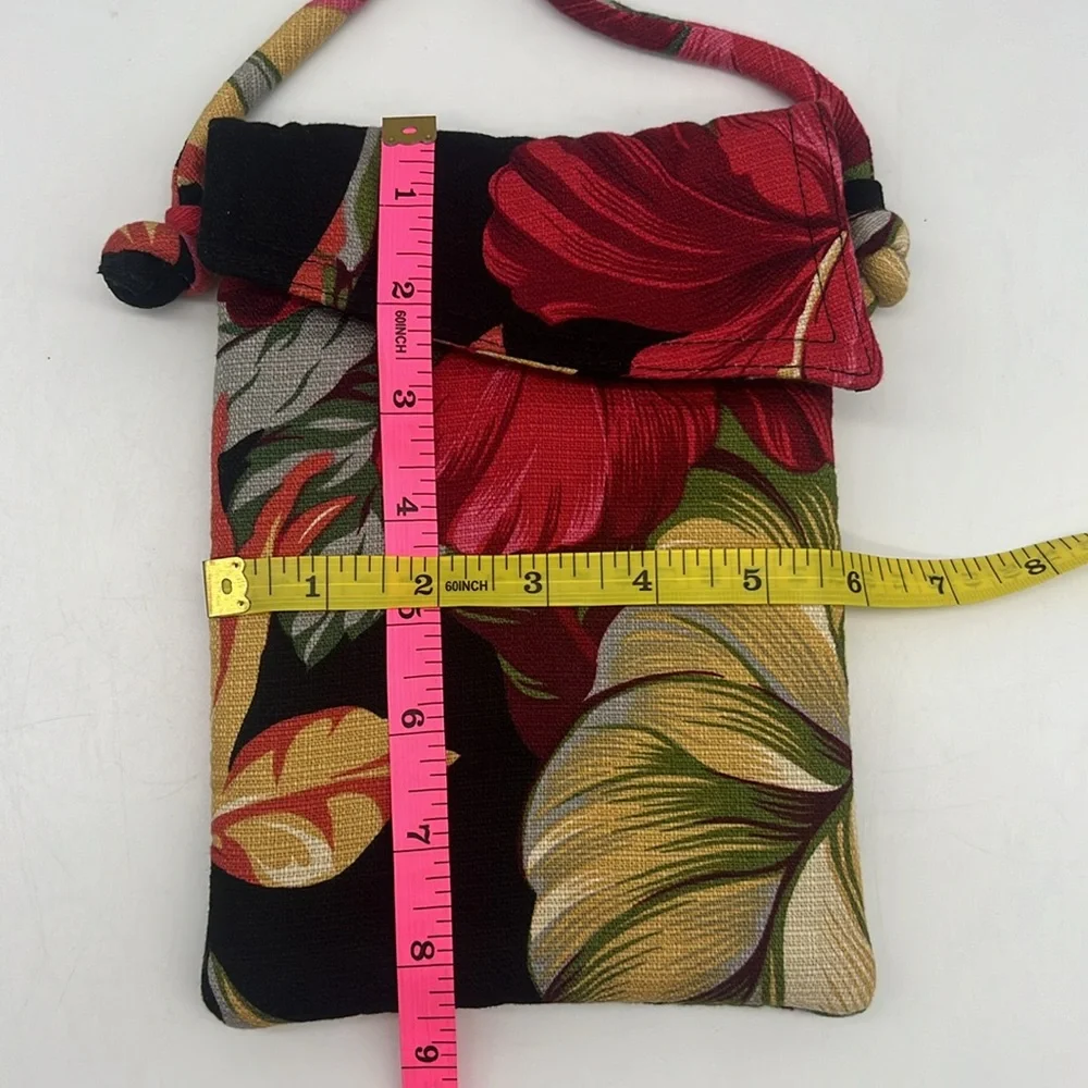 Unbranded Tropical Floral Motif Fabric Crossbody Red Black Multi.